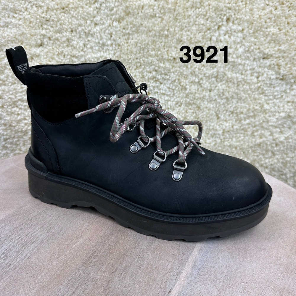 SOREL Hi-Line™ Womens Size 7.5 Hiker Boot Black Leather Lace Up Lug Boots New